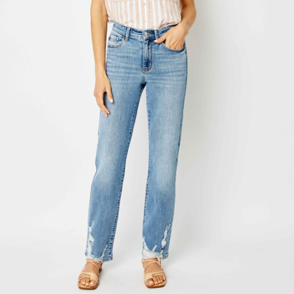 Judy Blue Hi-Waist, Straight with Heavy Destroy Jeans